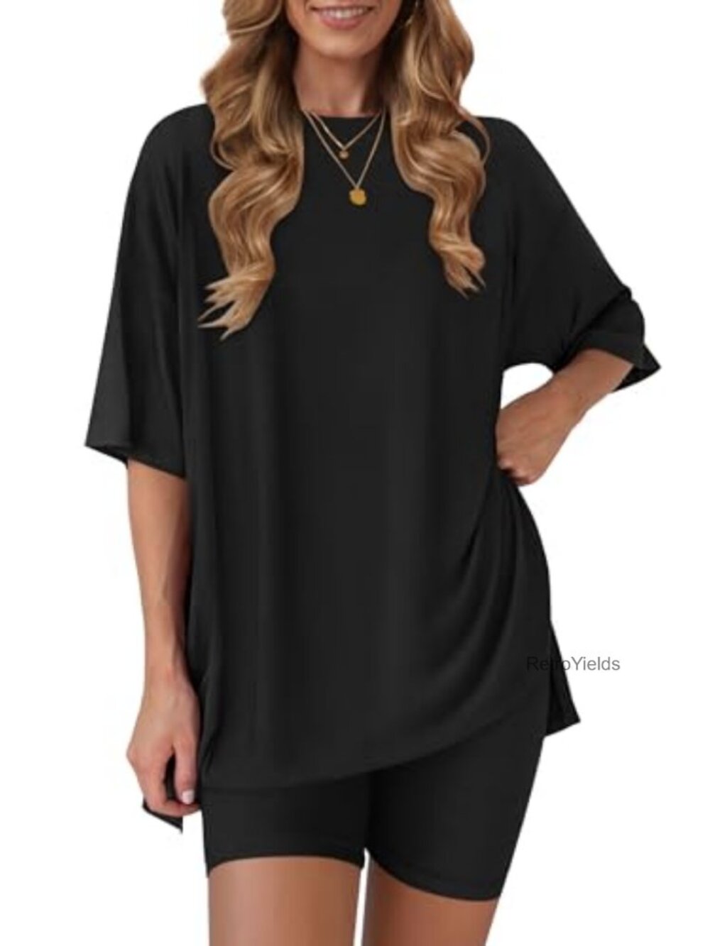 2 Piece Lounge Set Oversized Shirt Biker Shorts Matching Outfit